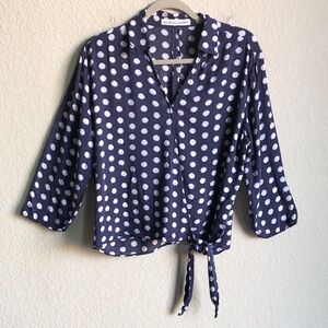 Mac Dougal & Houston Polka Dot 3/4 Sleeve Blouse Wrap Front Large